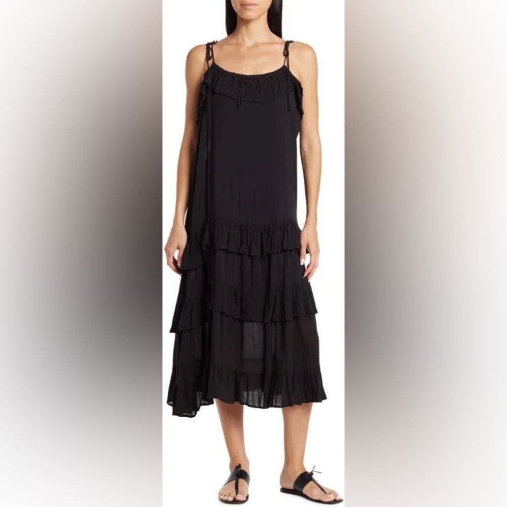 NWT AREA Stars Black Ruffled Tiered Dress